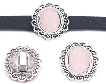Antiksilverfärgad oval slider med natursten rosenkvarts